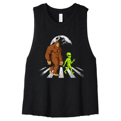 Funny Bigfoot Alien Moon Sasquatch Ufo Space Women's Racerback Cropped Tank