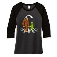 Funny Bigfoot Alien Moon Sasquatch Ufo Space Women's Tri-Blend 3/4-Sleeve Raglan Shirt