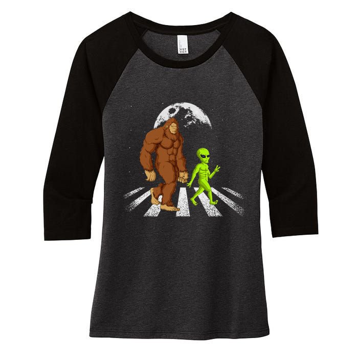 Funny Bigfoot Alien Moon Sasquatch Ufo Space Women's Tri-Blend 3/4-Sleeve Raglan Shirt