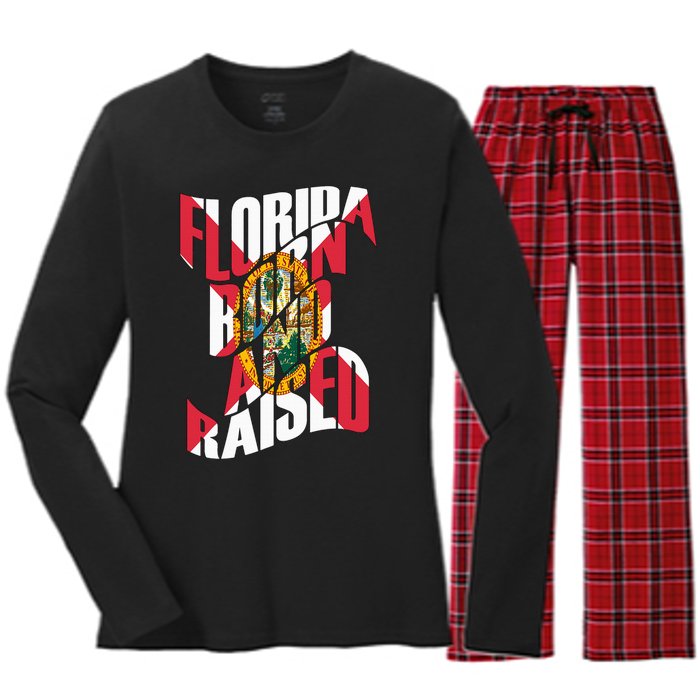 Florida Born And Raised Florida Flag Women's Long Sleeve Flannel Pajama Set 