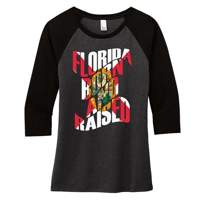 Florida Born And Raised Florida Flag Women's Tri-Blend 3/4-Sleeve Raglan Shirt