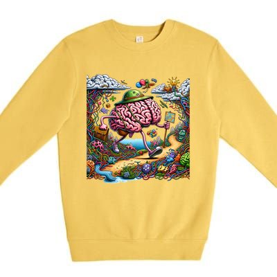 Funny Brain Adventure AlzheimerS For Patient And Caregivers Great Gift Premium Crewneck Sweatshirt