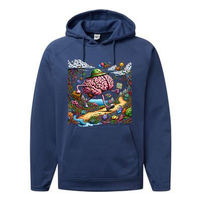 Funny Brain Adventure AlzheimerS For Patient And Caregivers Great Gift Performance Fleece Hoodie