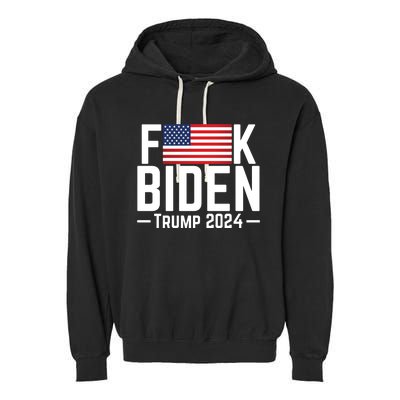 Fuck Biden American Flag Trump 2024 Shirt Garment-Dyed Fleece Hoodie