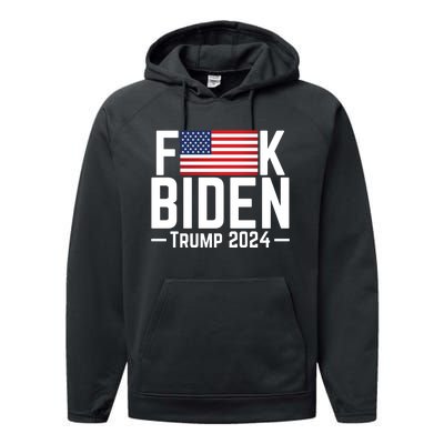 Fuck Biden American Flag Trump 2024 Shirt Performance Fleece Hoodie