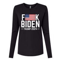 Fuck Biden American Flag Trump 2024 Shirt Womens Cotton Relaxed Long Sleeve T-Shirt