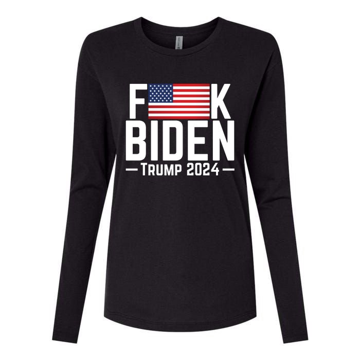 Fuck Biden American Flag Trump 2024 Shirt Womens Cotton Relaxed Long Sleeve T-Shirt