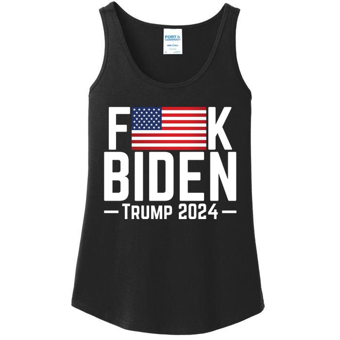 Fuck Biden American Flag Trump 2024 Shirt Ladies Essential Tank