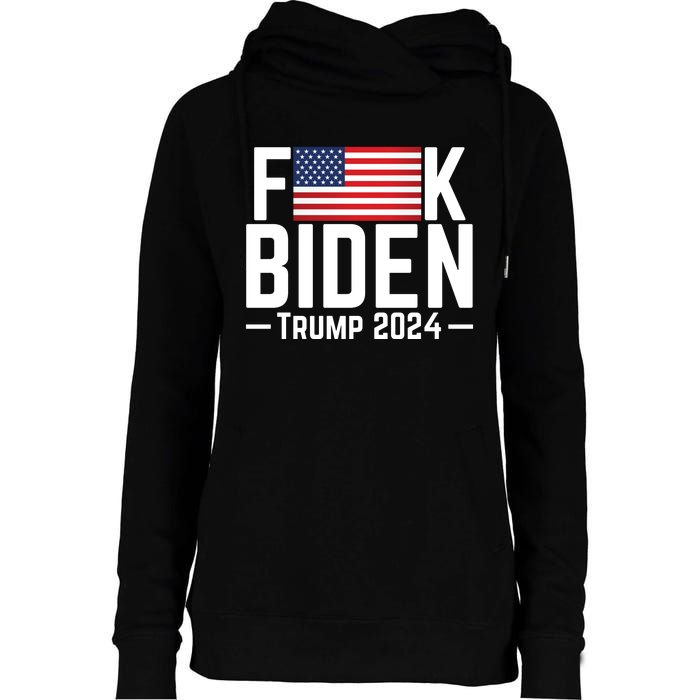 Fuck Biden American Flag Trump 2024 Shirt Womens Funnel Neck Pullover Hood