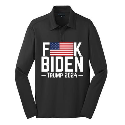 Fuck Biden American Flag Trump 2024 Shirt Silk Touch Performance Long Sleeve Polo