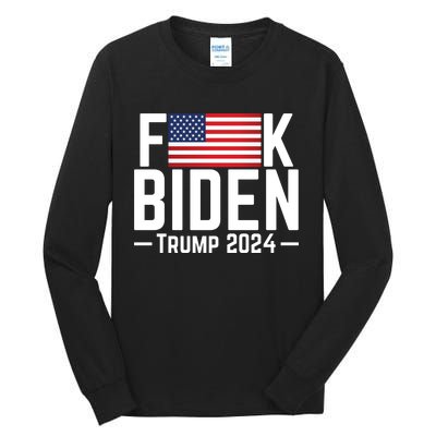 Fuck Biden American Flag Trump 2024 Shirt Tall Long Sleeve T-Shirt