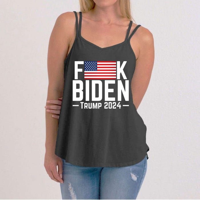 Fuck Biden American Flag Trump 2024 Shirt Women's Strappy Tank