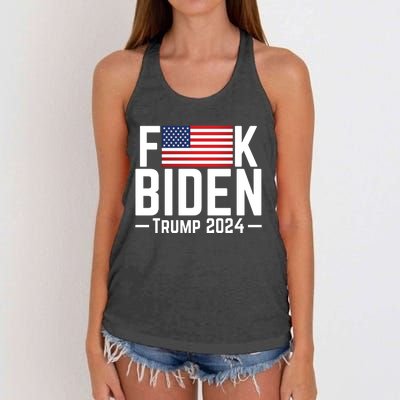 Fuck Biden American Flag Trump 2024 Shirt Women's Knotted Racerback Tank