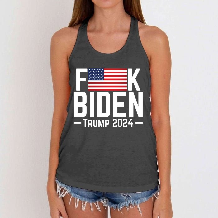 Fuck Biden American Flag Trump 2024 Shirt Women's Knotted Racerback Tank