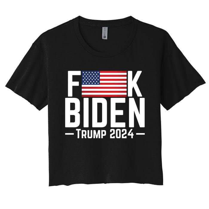 Fuck Biden American Flag Trump 2024 Shirt Women's Crop Top Tee