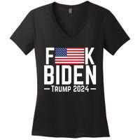 Fuck Biden American Flag Trump 2024 Shirt Women's V-Neck T-Shirt