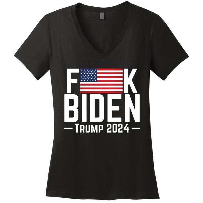 Fuck Biden American Flag Trump 2024 Shirt Women's V-Neck T-Shirt