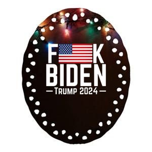 Fuck Biden American Flag Trump 2024 Shirt Ceramic Oval Ornament