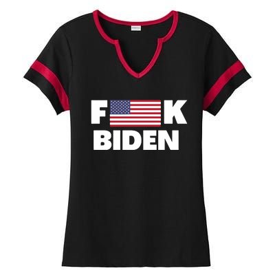 Fuck Biden American Flag Impeach Biden Ladies Halftime Notch Neck Tee