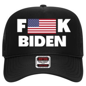 Fuck Biden American Flag Impeach Biden High Crown Mesh Back Trucker Hat