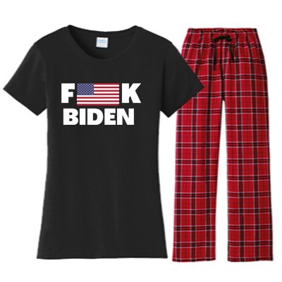 Fuck Biden American Flag Impeach Biden Women's Flannel Pajama Set