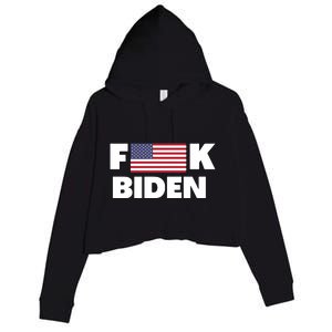 Fuck Biden American Flag Impeach Biden Crop Fleece Hoodie