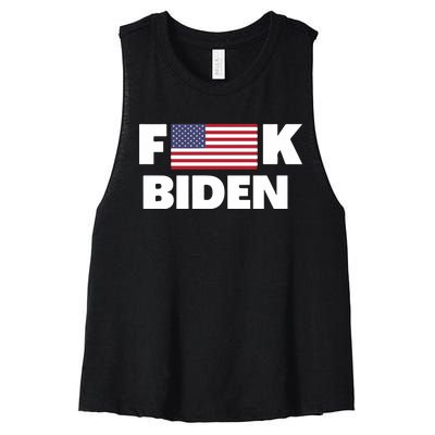 Fuck Biden American Flag Impeach Biden Women's Racerback Cropped Tank