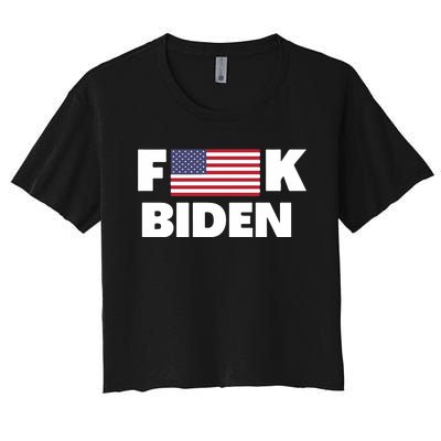 Fuck Biden American Flag Impeach Biden Women's Crop Top Tee