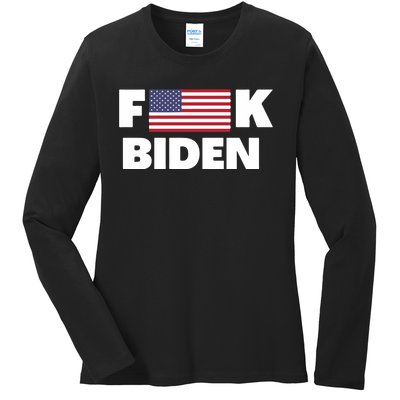 Fuck Biden American Flag Impeach Biden Ladies Long Sleeve Shirt