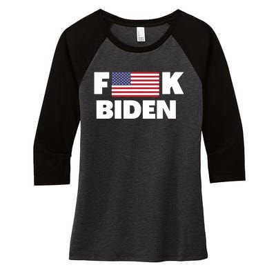 Fuck Biden American Flag Impeach Biden Women's Tri-Blend 3/4-Sleeve Raglan Shirt