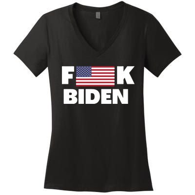 Fuck Biden American Flag Impeach Biden Women's V-Neck T-Shirt