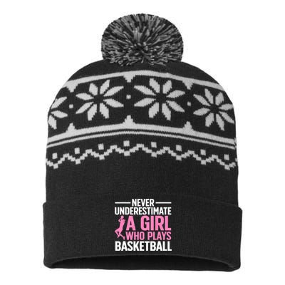 Funny Basketball Art For Girls Teens Basketball Player USA-Made Snowflake Beanie