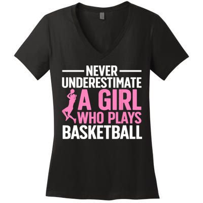 Funny Basketball Art For Girls Teens Basketball Player Women's V-Neck T-Shirt