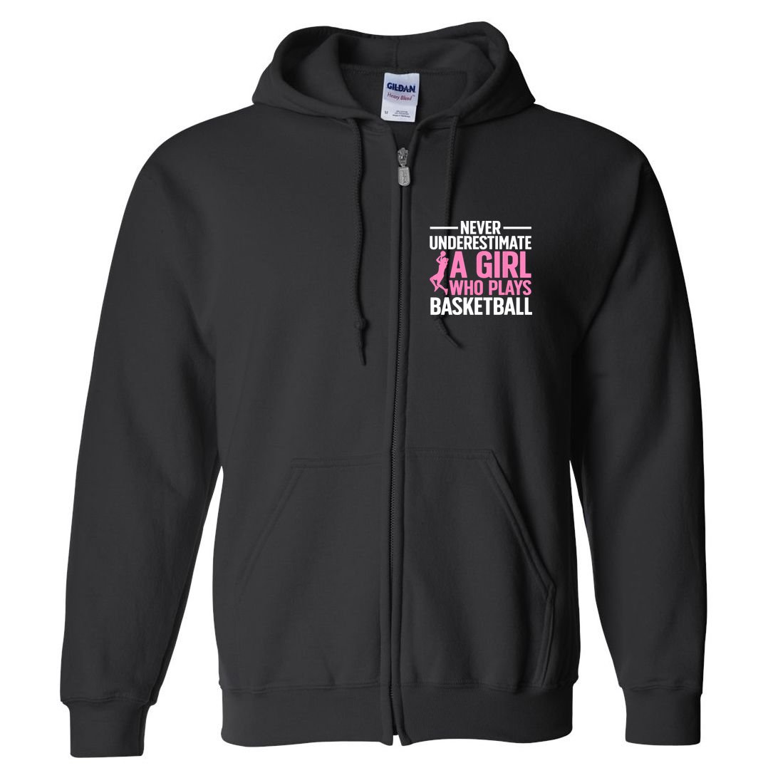 Funny Basketball Art For Girls Teens Basketball Player Full Zip Hoodie