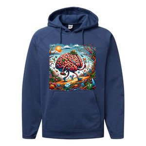 Funny Brain Adventure AlzheimerS Patients And Caregivers Gift Performance Fleece Hoodie