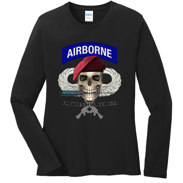 Fort Benning Army Base Airborne Training Columbus Ladies Long Sleeve Shirt