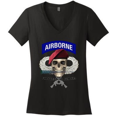 Fort Benning Army Base Airborne Training Columbus Women's V-Neck T-Shirt