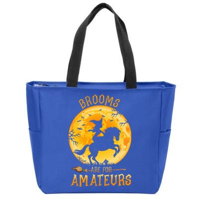 Funny Brooms Are For Amateurs Witch Riding Horse Halloween Zip Tote Bag