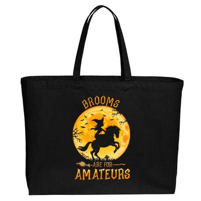 Funny Brooms Are For Amateurs Witch Riding Horse Halloween Cotton Canvas Jumbo Tote