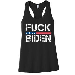 Fuck Biden American Flag Funny Anti Biden Fuck Joe Biden Women's Racerback Tank