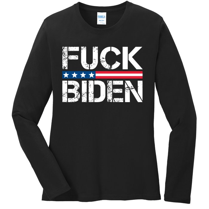 Fuck Biden American Flag Funny Anti Biden Fuck Joe Biden Ladies Long Sleeve Shirt