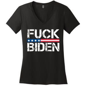 Fuck Biden American Flag Funny Anti Biden Fuck Joe Biden Women's V-Neck T-Shirt