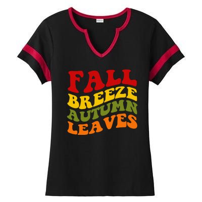 Fall Breeze Autumn Leaves Retro Ladies Halftime Notch Neck Tee