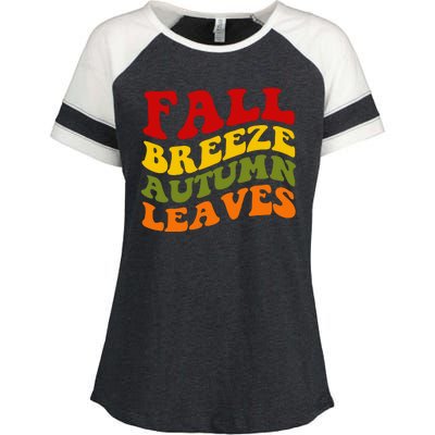 Fall Breeze Autumn Leaves Retro Enza Ladies Jersey Colorblock Tee