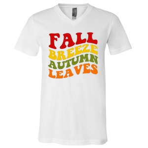 Fall Breeze Autumn Leaves Retro V-Neck T-Shirt