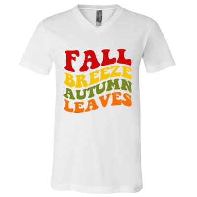 Fall Breeze Autumn Leaves Retro V-Neck T-Shirt