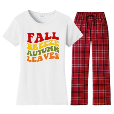 Fall Breeze Autumn Leaves Retro Women's Flannel Pajama Set