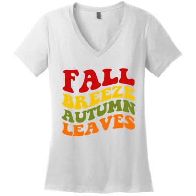 Fall Breeze Autumn Leaves Retro Women's V-Neck T-Shirt