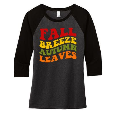 Fall Breeze Autumn Leaves Retro Women's Tri-Blend 3/4-Sleeve Raglan Shirt