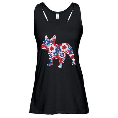 French Bulldog Americana Floral Ladies Essential Flowy Tank